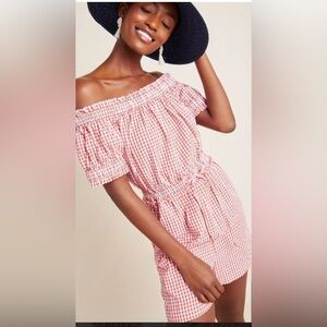 NEW Anthropologie Off Shoulder Checked Romper M